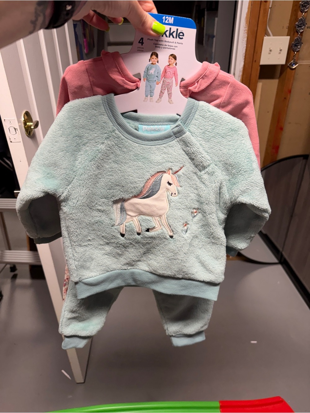 Peek Baby Girls 2-Pack Unicorn Fleece Matching Set - Mint & Pink